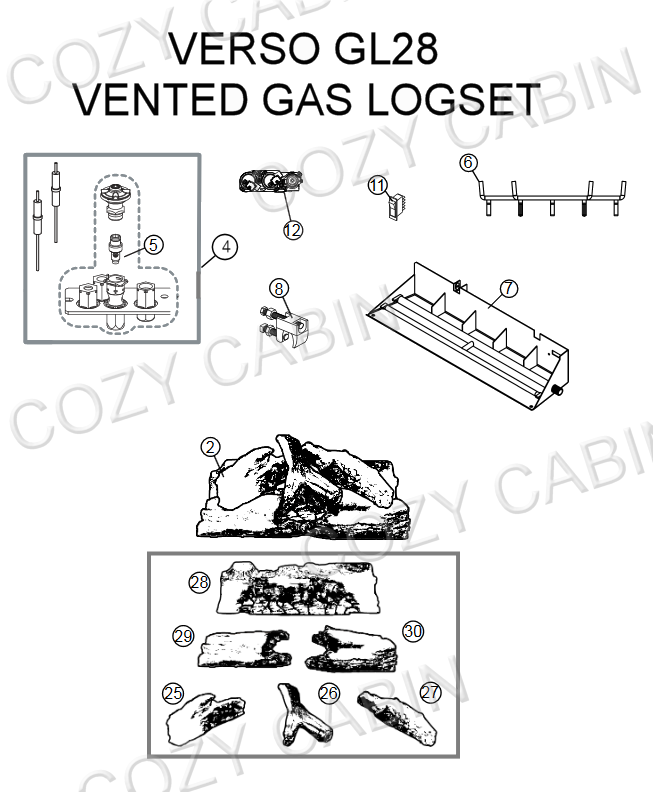 Verso Vented Gas Logset (GL28) #GL28
